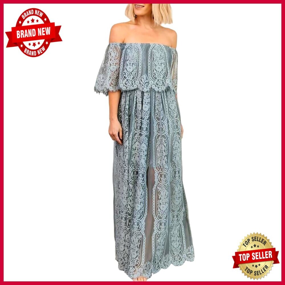 Floral Lace Maxi Dress Off Shoulder Formal Wedding Party Elegant Boho